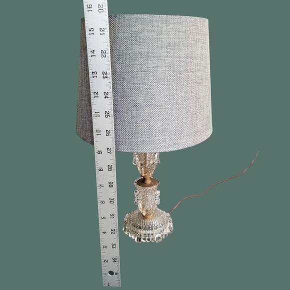 Vintage 1940s Pressed Glass Hobnail Column Lamp with Modern Fabric Shade - Picture 5 of 5